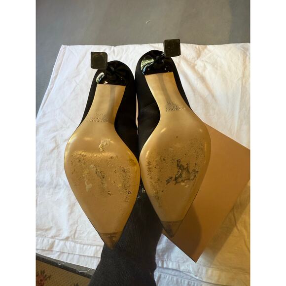 Miu Miu Black Satin Crystal Pearl Embellished Pointed Toe Heels 37.5 - Picture 2 of 3